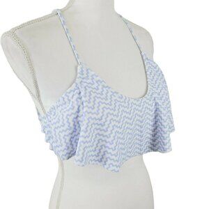 Xhilaration Bikini Top Swim Top White Periwinkle Blue Ruffles Sz Small Feminine